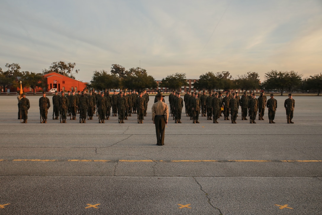 Recruits from Hotel Company, 2nd Recruit Training Battalion, participate in the initial drill inspection on Marine Corps Recruit Depot Parris Island, S.C., Feb. 20, 2023.

Initial Drill is the first marker of the recruits' discipline and unit cohesion. (U.S. Marine Corps photo by Lance Cpl. Brenna Ritchie)