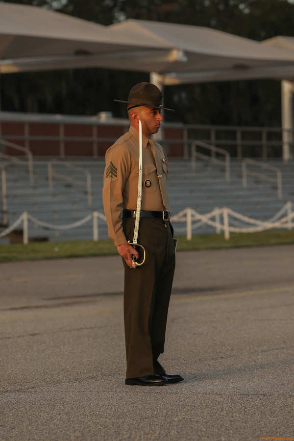 Recruits from Hotel Company, 2nd Recruit Training Battalion, participate in the initial drill inspection on Marine Corps Recruit Depot Parris Island, S.C., Feb. 20, 2023.

Initial Drill is the first marker of the recruits' discipline and unit cohesion. (U.S. Marine Corps photo by Lance Cpl. Brenna Ritchie)