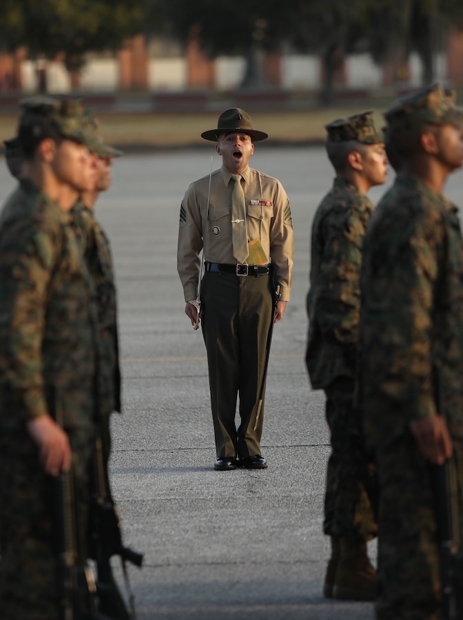 Recruits from Hotel Company, 2nd Recruit Training Battalion, participate in the initial drill inspection on Marine Corps Recruit Depot Parris Island, S.C., Feb. 20, 2023.

Initial Drill is the first marker of the recruits' discipline and unit cohesion. (U.S. Marine Corps photo by Lance Cpl. Brenna Ritchie)