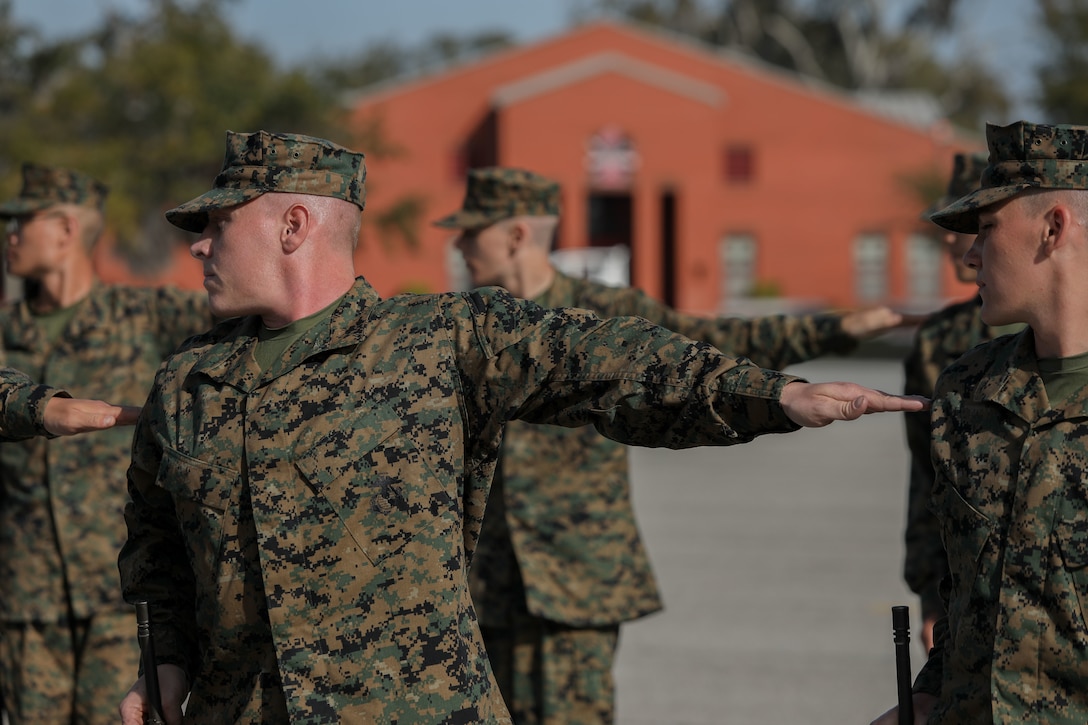 Recruits from Hotel Company, 2nd Recruit Training Battalion, participate in the initial drill inspection on Marine Corps Recruit Depot Parris Island, S.C., Feb. 20, 2023.

Initial Drill is the first marker of the recruits' discipline and unit cohesion. (U.S. Marine Corps photo by Lance Cpl. Brenna Ritchie)