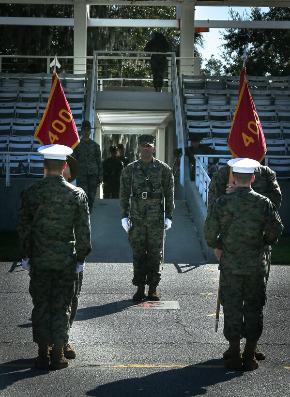 New Marines with Papa Company, 4th Recruit Training Battalion, practice for graduation, on Marine Corps Recruit Depot Parris Island, S.C., Feb. 22, 2023. The recruits endured 13 weeks of rigorous, transformative training to become United States Marines. (U.S. Marine Corps photo by Pfc. Mary Jenni)