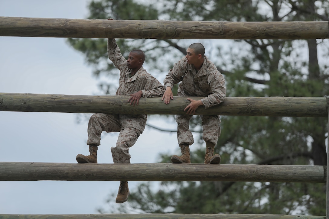 Recruits with Mike Company, 3rd Recruit Training Battalion, navigate the Confidence Course at Marine Corps Recruit Depot Parris Island, S.C., Feb. 21, 2023.

The Confidence Course is composed of various obstacles that both physically and mentally challenge recruits. (U.S. Marine Corps photo by Lance Cpl. Brenna Ritchie)