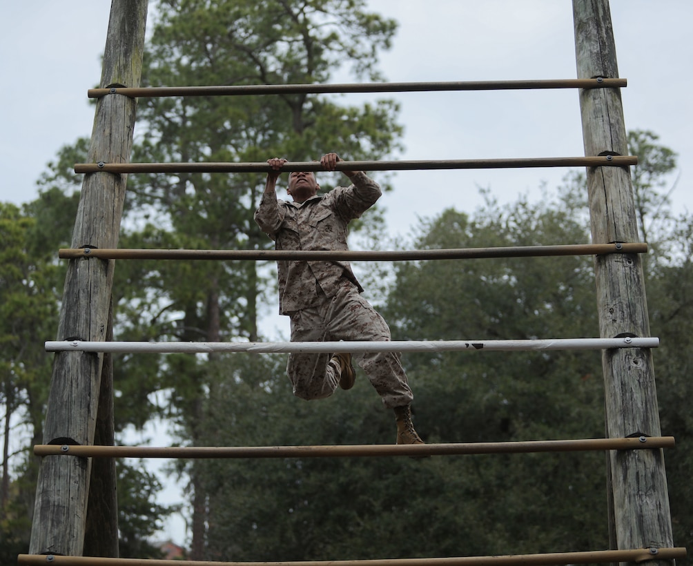 Recruits with Mike Company, 3rd Recruit Training Battalion, navigate the Confidence Course at Marine Corps Recruit Depot Parris Island, S.C., Feb. 21, 2023.

The Confidence Course is composed of various obstacles that both physically and mentally challenge recruits. (U.S. Marine Corps photo by Lance Cpl. Brenna Ritchie)