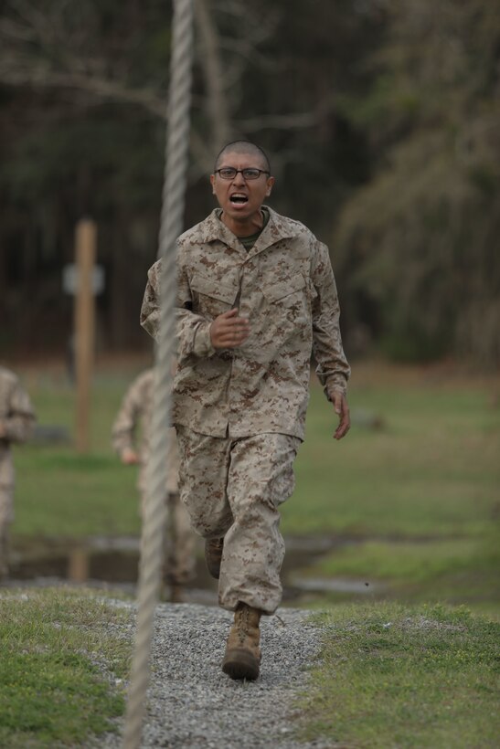 Recruits with Mike Company, 3rd Recruit Training Battalion, navigate the Confidence Course at Marine Corps Recruit Depot Parris Island, S.C., Feb. 21, 2023.

The Confidence Course is composed of various obstacles that both physically and mentally challenge recruits. (U.S. Marine Corps photo by Lance Cpl. Brenna Ritchie)