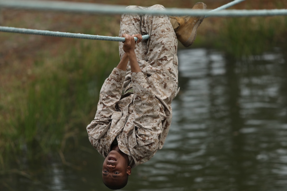 Recruits with Mike Company, 3rd Recruit Training Battalion, navigate the Confidence Course at Marine Corps Recruit Depot Parris Island, S.C., Feb. 21, 2023.

The Confidence Course is composed of various obstacles that both physically and mentally challenge recruits. (U.S. Marine Corps photo by Lance Cpl. Brenna Ritchie)