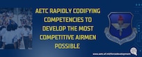 Picture of Airmen in formation with AETC shield on blue background