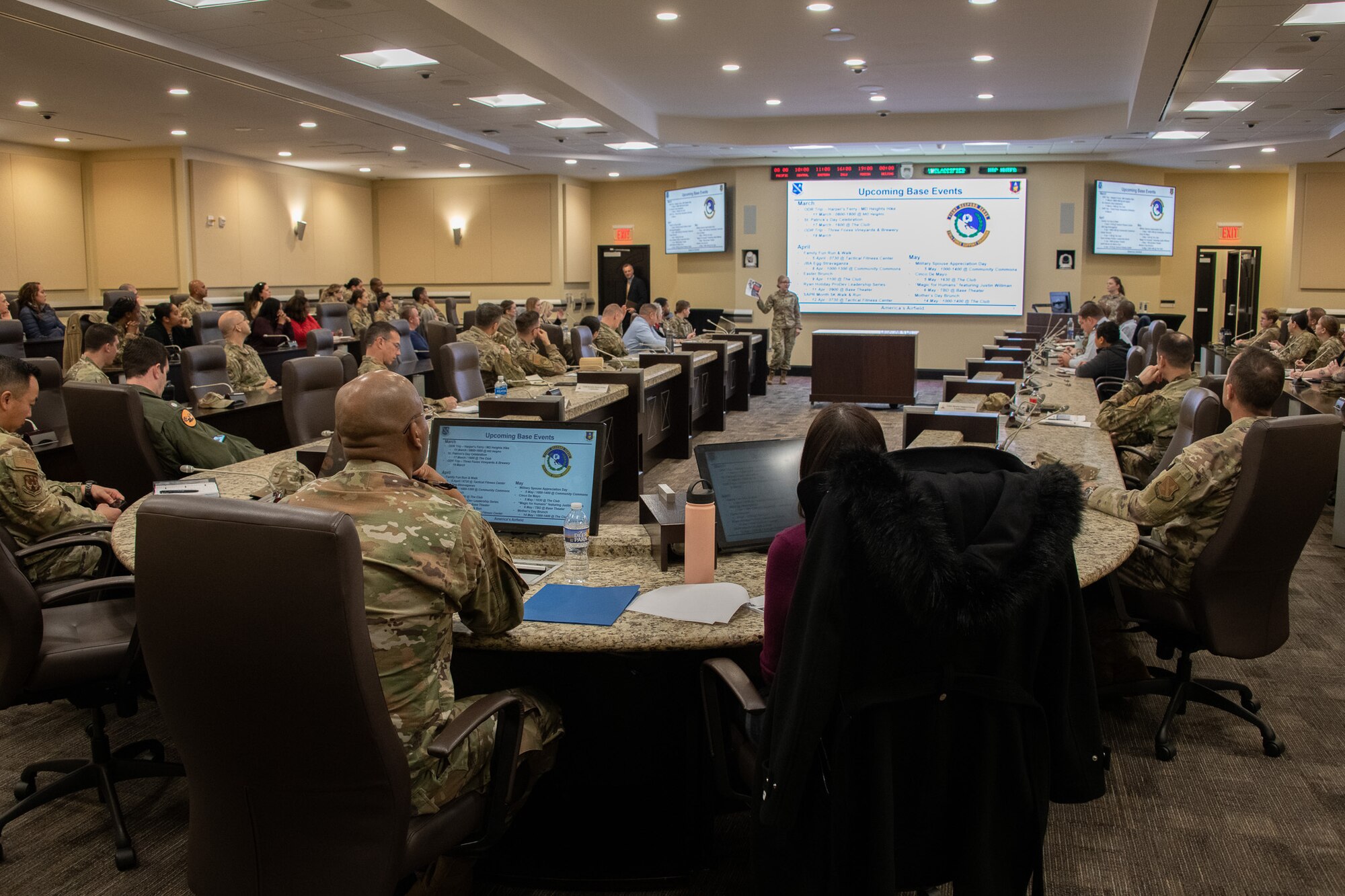 Military members and civilians attend the Quality of Life Forum at Joint Base Andrews