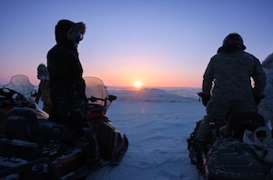 Airmen from the 109th Airlift Wing’s Polar Camp Skiway Team and members from the 440 Transport Squadron, Royal Canadian Armed Forces, test snow machines at Resolute Bay, Nunavut, Canada, to prepare for Exercise Guerrier Nordique.