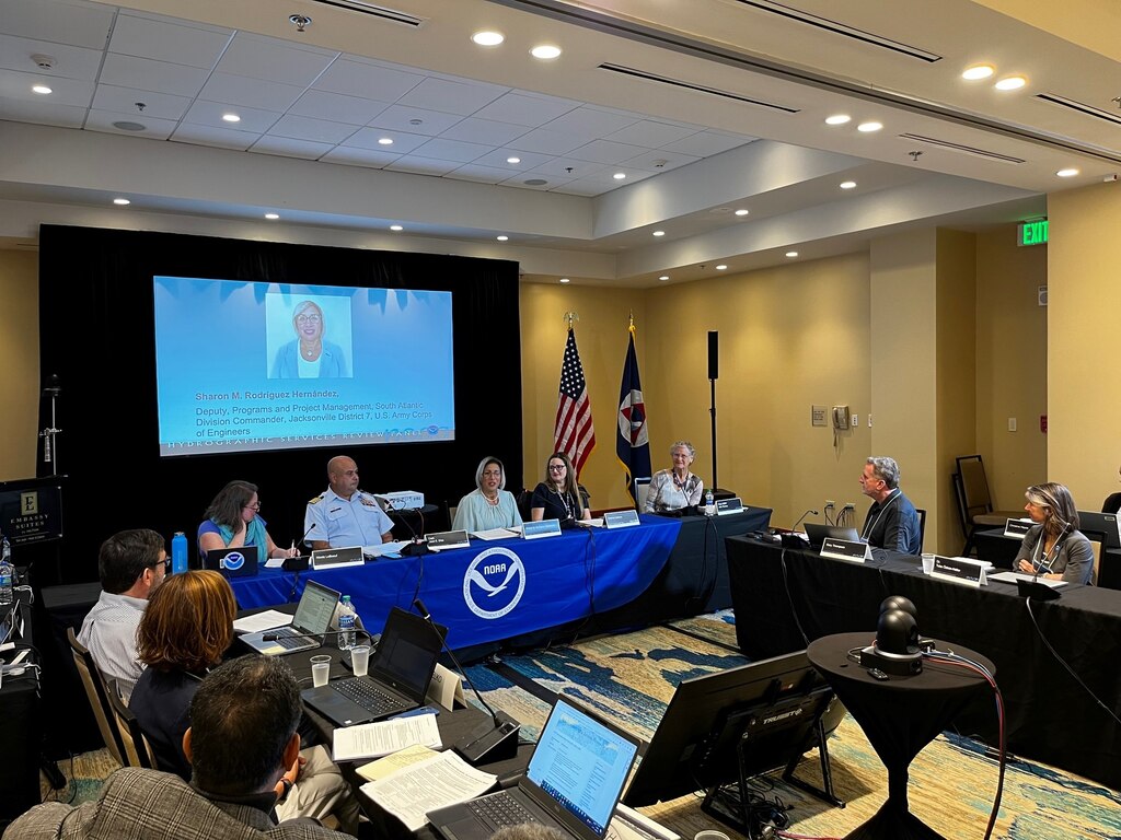 Sharon Rodriguez, Deputy Chief, Programs and Project Management, U.S. Army Corps of Engineers, Jacksonville District represented Brig. Gen. Daniel H. Hibner, Commander South Atlantic Division, at the National Oceanic and Atmospheric Administration (NOAA) Hydrographic Services Review Panel along with Capt. José E. Díaz, Commander, Sector San Juan, Captain of the Port Puerto Rico/U. S. Virgin Islands, U.S. Coast Guard and Cristina Cabrera, Special Assistant and Interim Director of the Office of Coastal Programs and Climate Change at the Department of Natural Resources, Puerto Rico.  During the presentation, Rodríguez presented an overview of the coastal projects managed by the U.S. Army Corps of Engineers, Jacksonville District as well as the agency’s surveying capabilities and maintenance of federal channels and harbors. 

Rodríguez praised the partnership between both federal agencies as USACE continues to conduct surveys to be used in NOAA nautical charts and build resilient coastal projects.