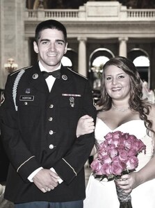 Spc. Chris Horton and Jane Horton on their wedding day in 2009 in Cleveland, Ohio. Chris Horton was killed while serving as a sniper with the Oklahoma National Guard’s 1st Battalion of the 279 Infantry Regiment, 45th Infantry Brigade Combat Team in Paktia, Afghanistan, Sept. 9, 2011. In 2019 a fellow Guard sniper, Staff Sgt. Tim Horton with the Nebraska National Guard’s 2nd Battalion of the 134th Infantry Regiment (Airborne), also part of the 45th IBCT, initiated a memorial sniper competition to honor Horton.