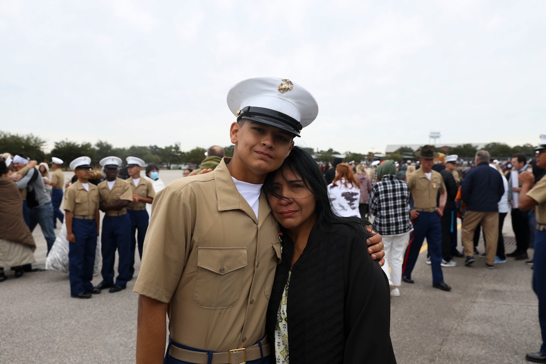 Pvt. Liam Brooks, with Papa Company, 4th Recruit Training Battalion, tells his story of his life and how he has decided to better it for himself, on Marine Corps Recruit Depot Parris Island, S.C., Nov. 5, 2021. Brooks grew up homeless and turned to the Marine Corps for an oppurtunity for a better future. (U.S. Marine Corps photo by Cpl. Godfrey Ampong)