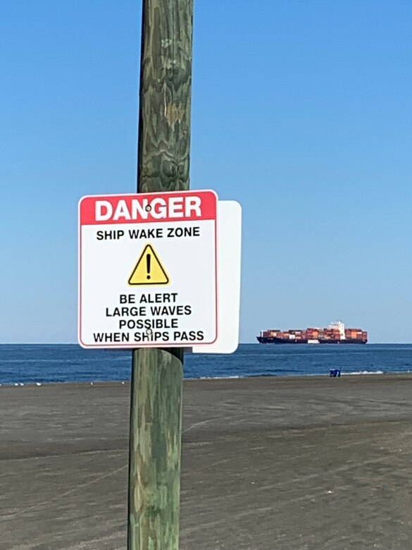 Commercial vessels transiting the Savannah entrance channel intermittently generate large wake events on the North Beach, creating a potential hazard for beachgoers and prompting city officials to post warning signs along the beach. Researchers from the U.S. Army Engineer Research and Development Center’s Coastal and Hydraulics Laboratory partnered with the U.S. Army Corps of Engineers Savannah District and the City of Tybee Island to better understand these events.