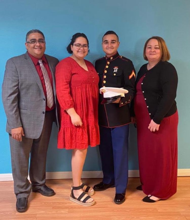 The Lopez Herrera family poses for a photo in Georgetown, Texas, Dec. 20, 2020. Lance Cpl. Kevin Lopez Herrera, the 6th Marine Corps District photographer, is responsible for capturing imagery for the district headquarters. (Courtesy photo by Lance Cpl. Kevin Lopez Herrera)