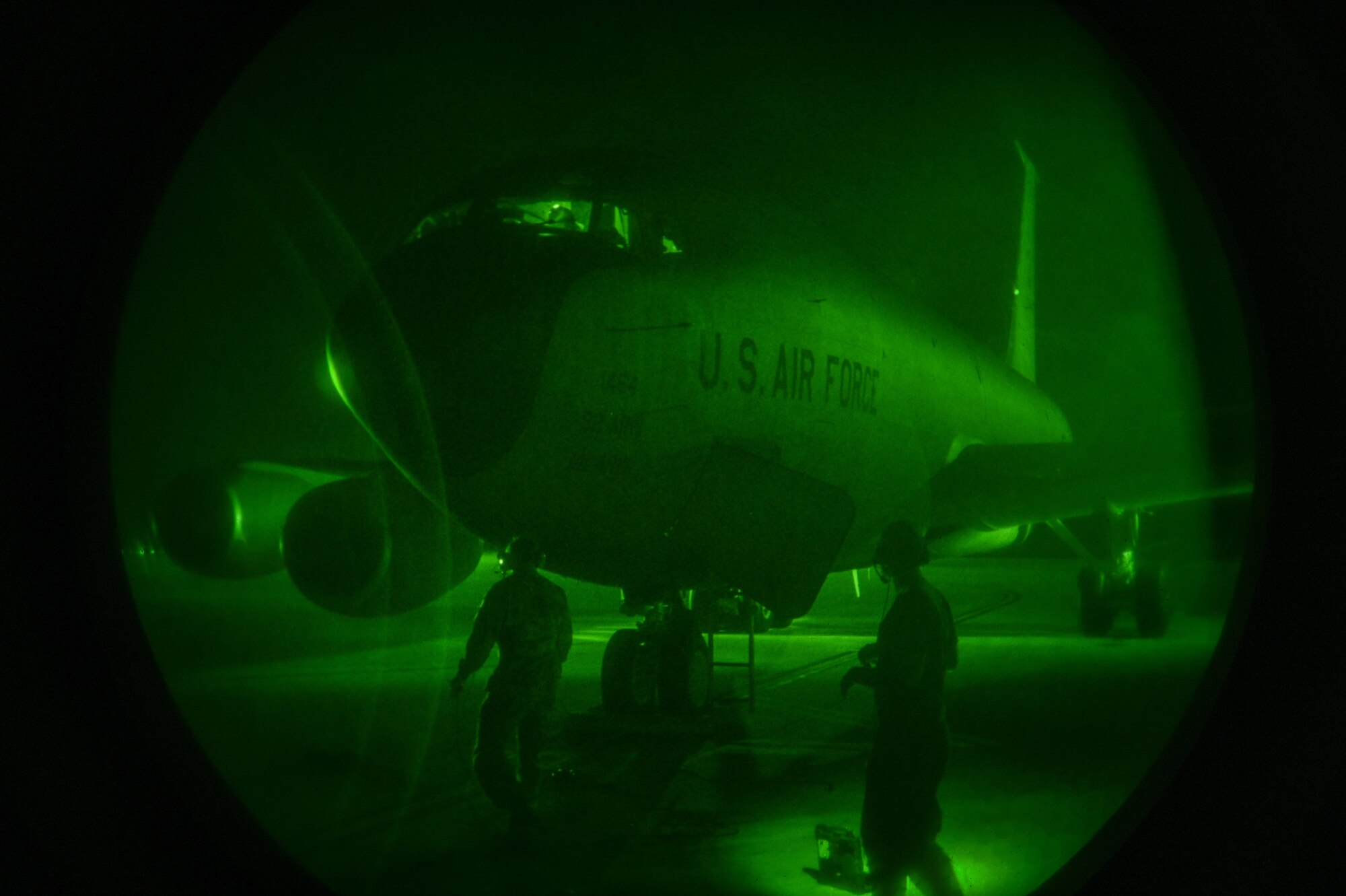 U.S. Air Force Airmen assigned to the 92nd Aircraft Maintenance Squadron perform hot-pit refueling on a KC-135 Stratotanker during an endurance exercise at MacDill Air Force Base Florida, Feb. 15, 2023. This exercise is an example of how the 92nd Air Refueling Wing is engaged, postured, and ready with credible force to assure, deter, and defend in an increasingly complex security environment. (U.S. Air Force photo by Airman 1st Class Haiden Morris)