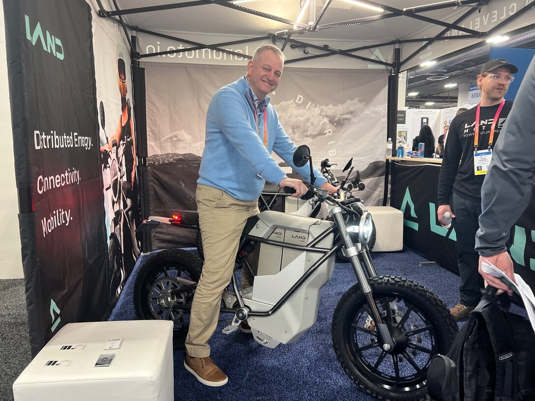 The District Scrambler by LAND Energy Inc at Booth 60901 Eureka Park at CES 2023, Las Vegas, Nevada

Pictured: Ian Roth, Defense SBIR/STTR Outreach Manager