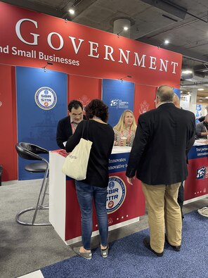 Navy Tabletop at USG Resources for Startups and Small Businesses at CES 2023, Las Vegas, Nevada

Pictured Left to Right: Antonio Rodriguez (Contractor Support) and Megan Stokes (Contractor Support)