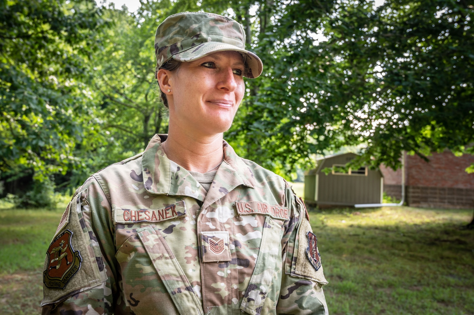 Air Force Tech. Sgt. Petra Chesanek, an aeromedical technician with the 103rd Medical Group, Connecticut Air National Guard, at Bradley Air National Guard Base, Conn., Aug. 6, 2022. Chesanek, a career firefighter with the New Britain Fire Department, made history alongside firefighter Lauren Burns when they became the department’s first female firefighters promoted to the rank of lieutenant.