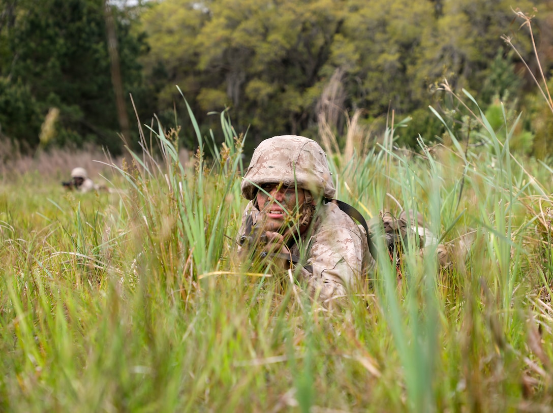 Recruits with Delta Company, 1st Recruit Training Battalion, complete the Crucible aboard Marine Corps Recruit Depot Parris Island, S.C. on March 31, 2022. The Crucible serves as the culminating event of Recruit Training and is the final obstacle before recruits earn the title United States Marine. (U.S. Marine Corps photo by Pfc. Savannah Ritter)