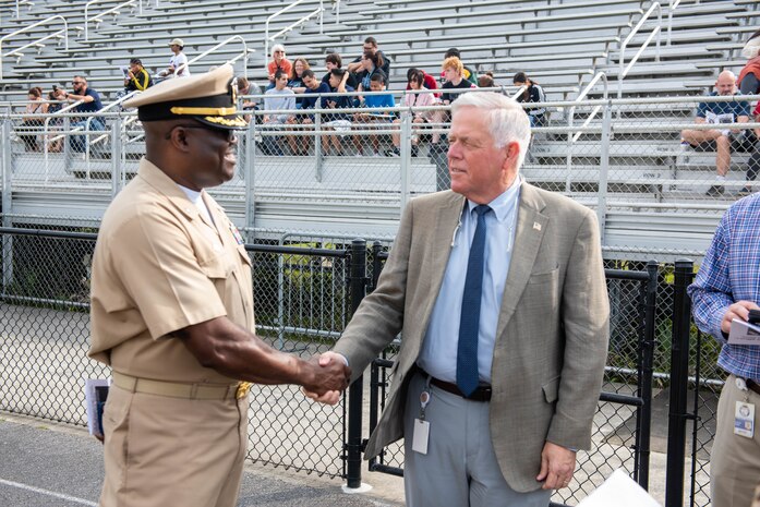 PANAMA CITY, Fla - Naval Support Activity Panama City Commanding Officer, Cmdr. Michael Mosi and CSEL Duriel  Crittenden officiated the annual inspection, pass, and review for Arnold High School on 2 March 2023.