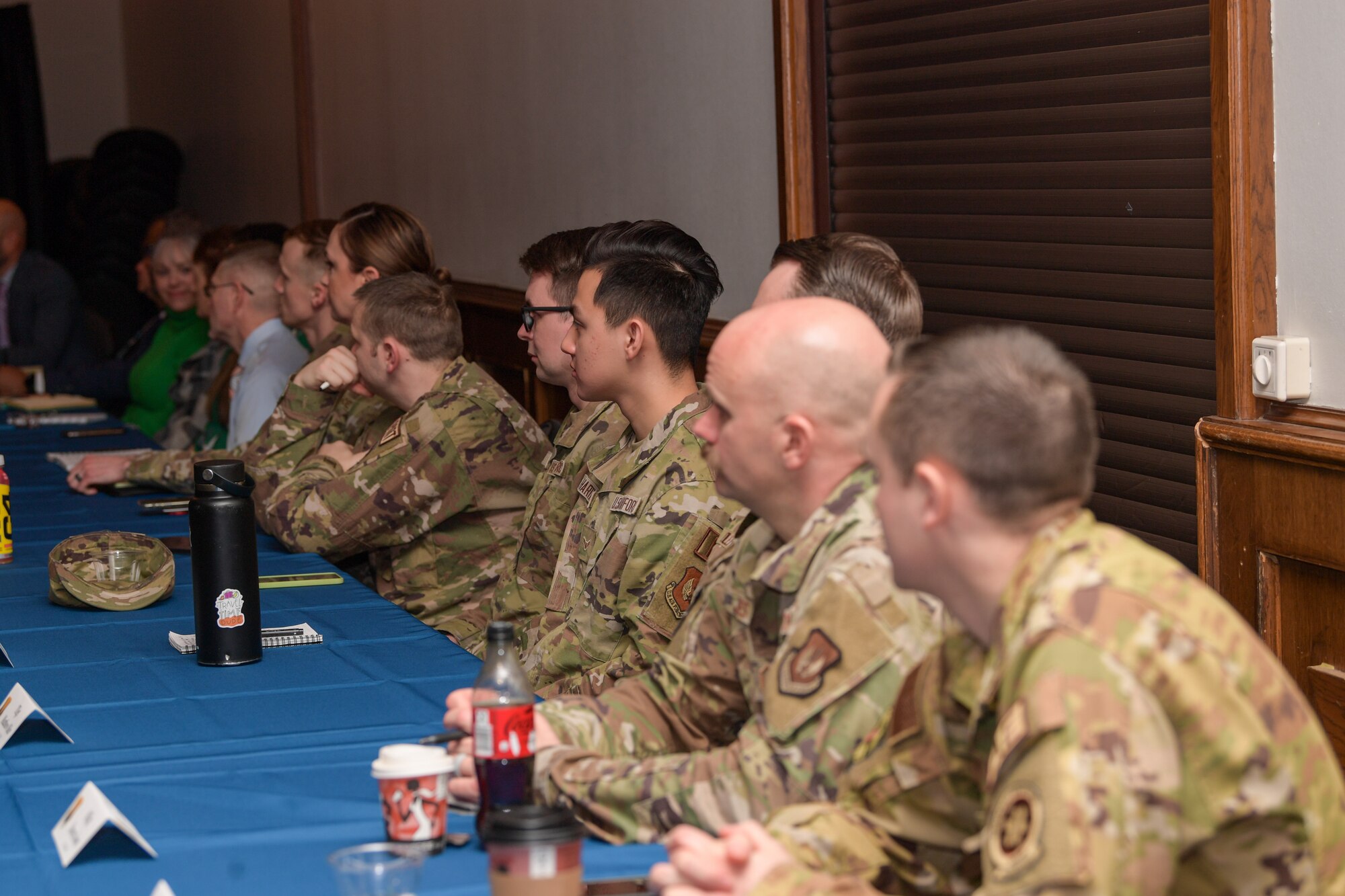 U.S. Air Force Airmen, civilians and spouses engage in a round-table discussion with Senior Enlisted Advisor to the Chairman Ramon “CZ” Colon-Lopez during a visit to Ramstein Air Base, Germany, March 1, 2023.