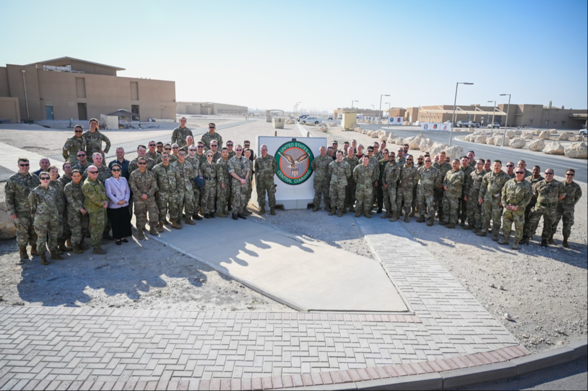 Leaders from U.S. Space Force commands and space partners and allies pose for a photo during the U.S. Central Command Theater Space Forum at Al Udeid Air Base, Qatar, Feb. 15-17, 2023. (Courtesy Photo)