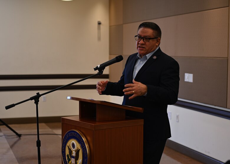 Congressman Salud Carbajal hosted a housing forum in Lompoc, Calif., Feb. 15, 2023. He discussed local housing availability and the demand from a growing commercial space industry centered on Vandenberg Space Force Base. Col. Robert Long, Space Launch Delta 30 commander, and Tom Stevens, SLD 30’s executive director, represented the 2,600 service members and 1,500 civilian personnel who live and work at Vandenberg Space Force Base. (U.S. Space Force photo by Senior Airman Tiarra Sibley)