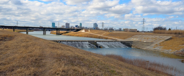 Water flowing through Fort Worth Trinity River Floodway
