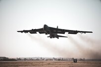 A B-52H Stratofortress aircraft takes flight for a Bomber Task Force mission at Morón Air Base, Spain on Mar. 1, 2023. These BTF missions are representative of the U.S. extended deterrent commitment to our Allies and Partners and enhance regional security. (U.S. Air Force photo by 1st Lieutenant Christopher Thibeaux-Moore)
