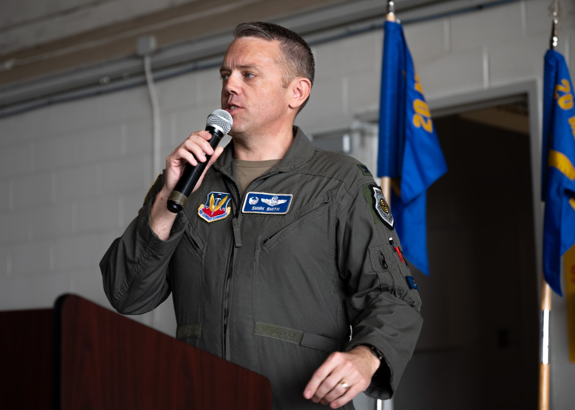 U.S. Air Force Colonel delivers welcome speech at Honorary Commander Induction Ceremony