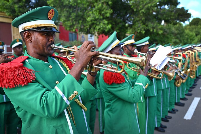 Cutlass Express 2023 kicked off with an opening ceremony in Djibouti, on Mar. 5, 2023. Cutlass Express 2023, conducted by U.S. Naval Forces Africa (NAVAF) and sponsored by U.S. Africa Command (AFRICOM) is designed to assess and improve combined maritime law enforcement techniques, promote safety and security in the Western Indian Ocean, and increase interoperability between participating nations. U.S. Sixth Fleet, headquartered in Naples, Italy, conducts the full spectrum of joint and naval operations, often in concert with allied and interagency partners, in order to advance U.S. national interests and security and stability in Europe and Africa.  (U.S. Air National Guard photo by Senior Master Sgt. Daniel Farrell)