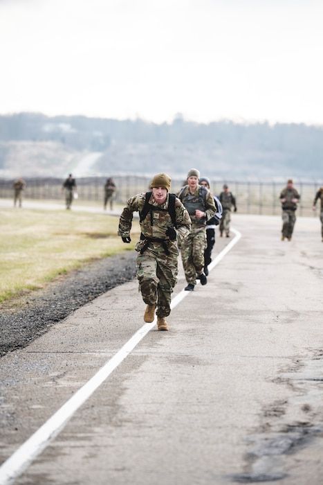 Airmen participate in the Norwegian Foot March event Mar. 4 at Wright-Patterson Air Force Base, Ohio.