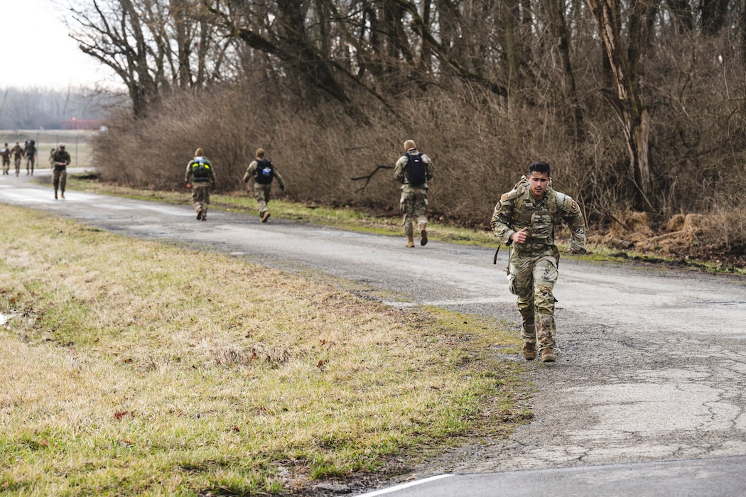 Airmen participate in the Norwegian Foot March event Mar. 4 at Wright-Patterson Air Force Base, Ohio.