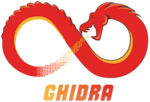 A red dragon in an infinity shape with the word "Ghidra" underneath