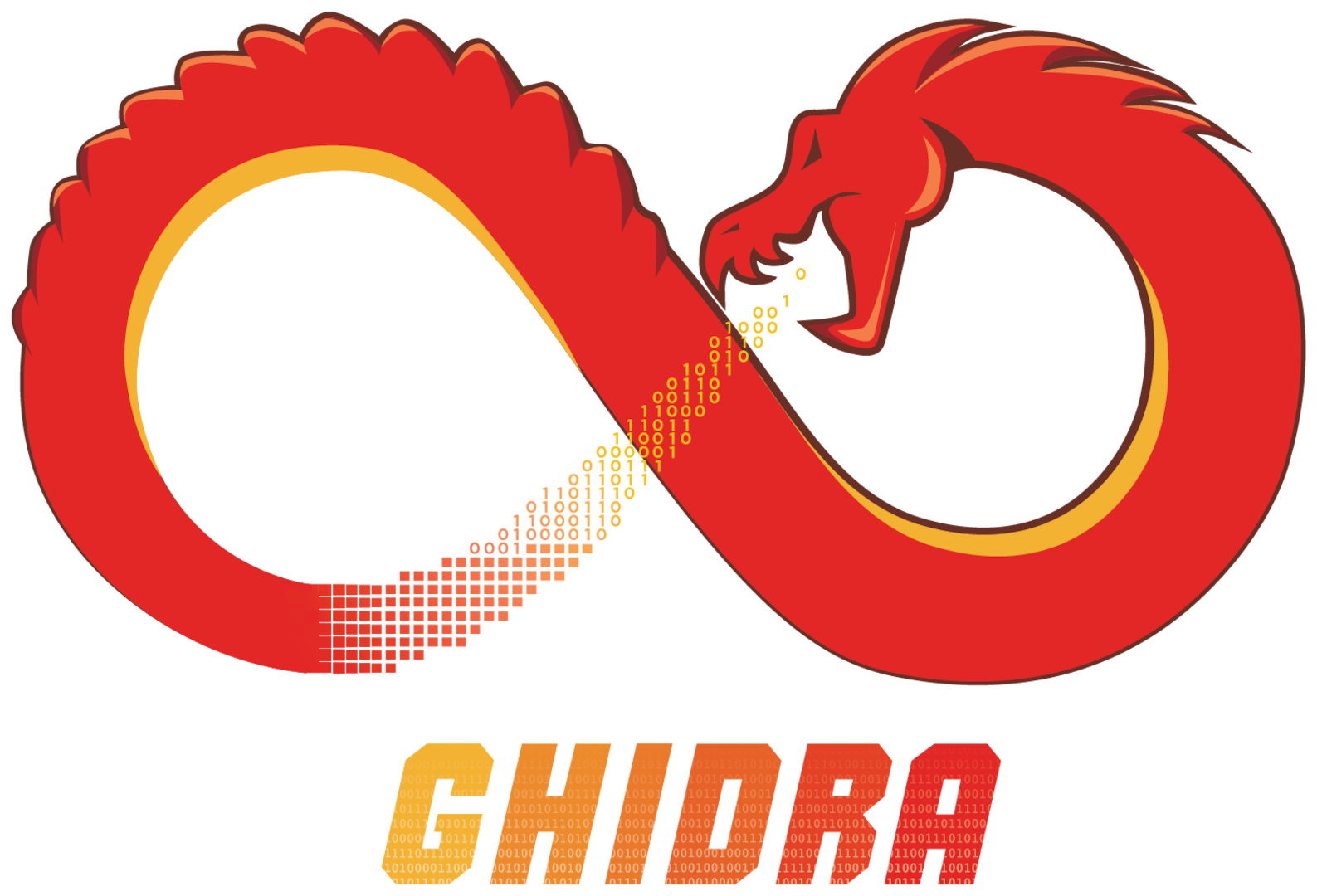 A red dragon in an infinity shape with the word "Ghidra" underneath