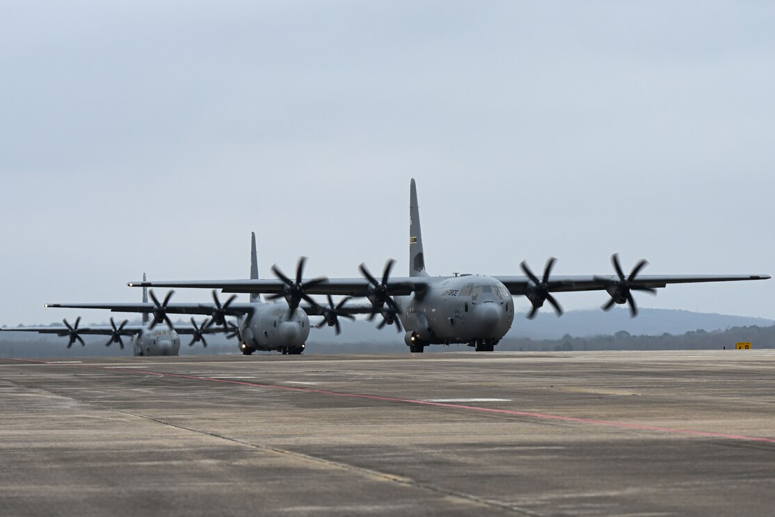 C-130 J Super Hercules takes off.