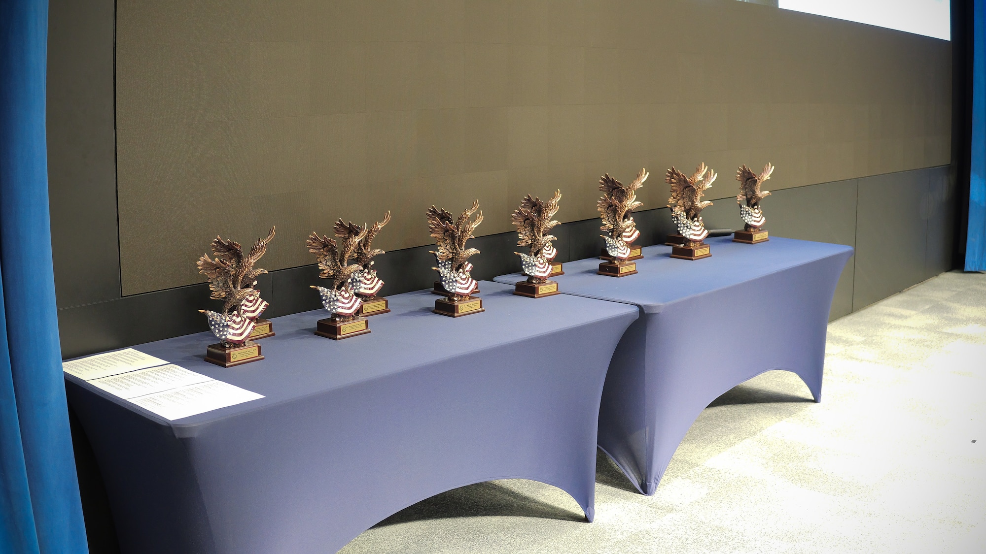 Awards statutes at the 2022 Air Force Research Laboratory, or AFRL, Annual Awards Ceremony at the Air Force Institute of Technology's Kenney Hall at Wright-Patterson Air Force Base, Ohio, March 2, 2023. The ceremony recognized the accomplishments of AFRL personnel over the previous year. (U.S. Air Force photo / Keith Lewis)