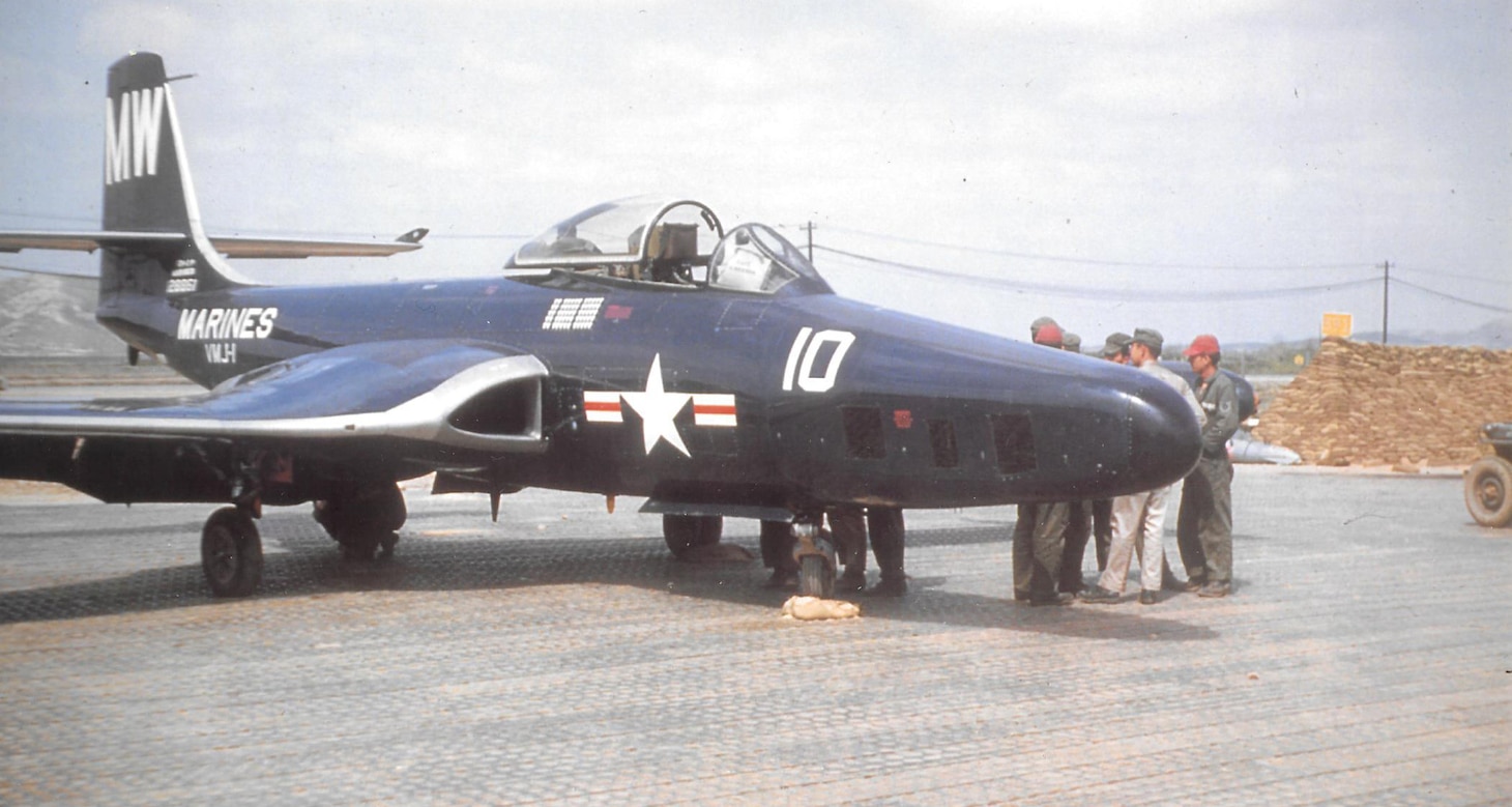 An F2H-2P from Marine Photographic Squadron (VMJ) 1 at K-13, one of several Allied bases in Korea. The 2P’s elongated nose housed the aircraft’s cameras.