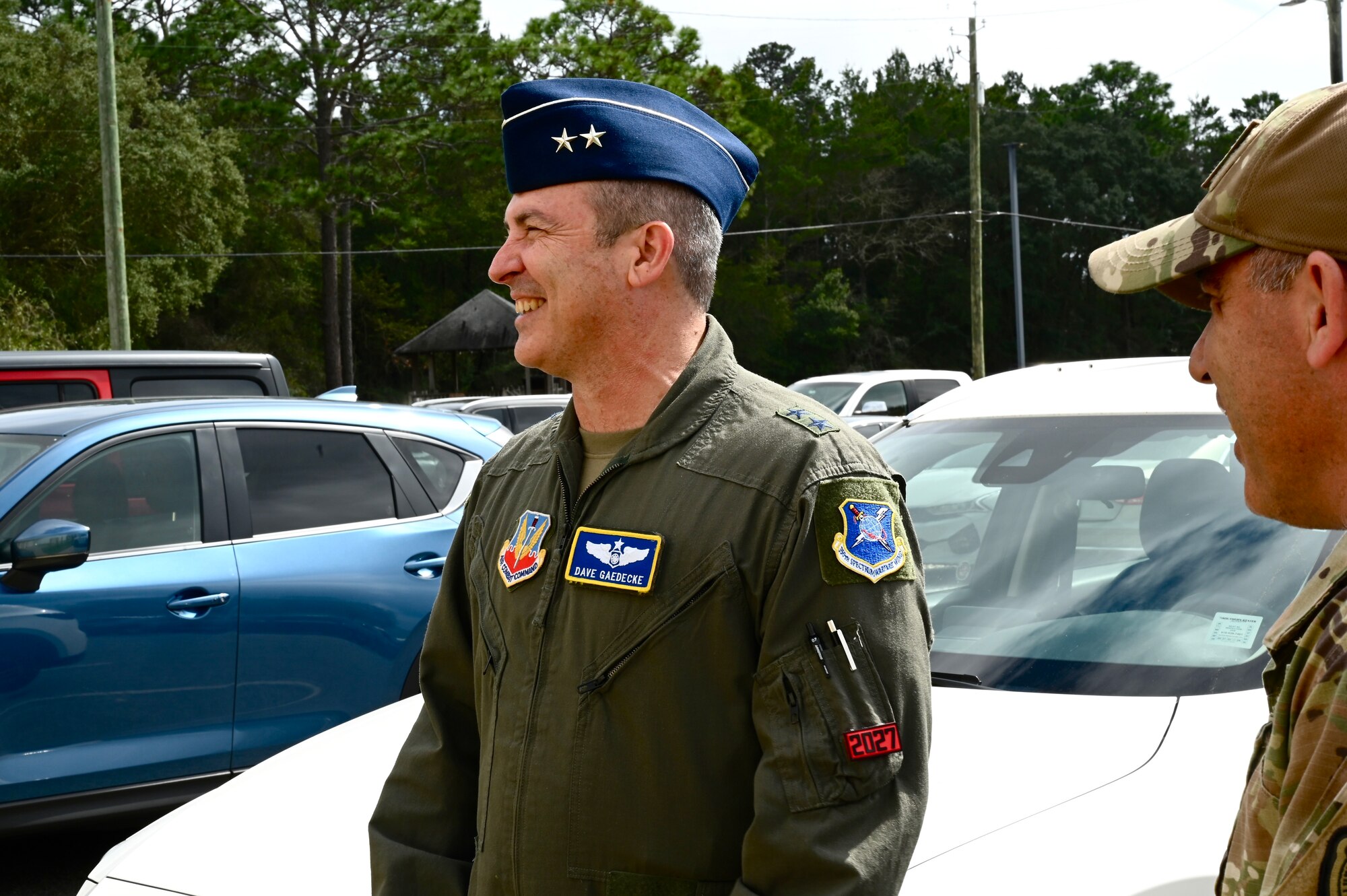 U.S. Air Force Maj. Gen. David Gaedecke, 16th Air Forces (Air Forces Cyber) vice commander, visits the 350th Spectrum Warfare Wing at Eglin Air Force Base, Fla., March 1, 2023. Gaedecke visited to see how the wing's missions are providing the Combat Air Force with the electronic warfare capabilities needed to win. (U.S. Air Force photo by 1st Lt. Benjamin Aronson)