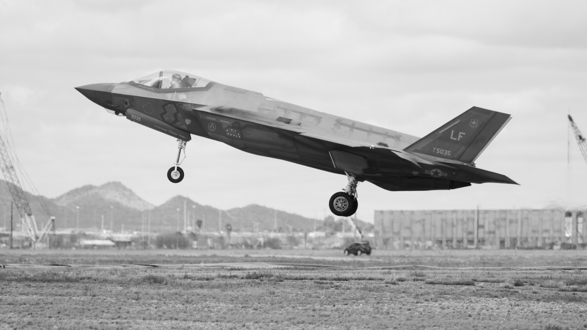 An F-35 Lightning II assigned to the 56th Fighter Wing lands at Luke Air Force Base, Arizona, Mar. 3, 2023.