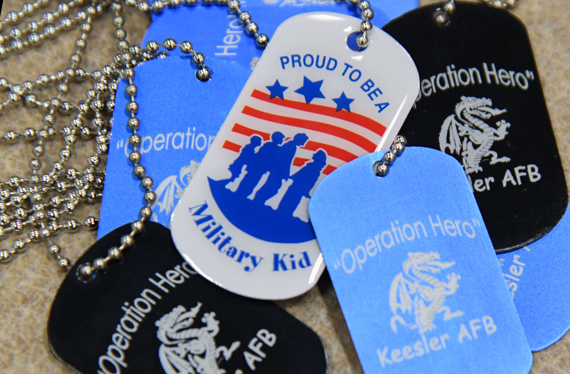 Operation Hero dog tags are on display during Operation Hero at Keesler Air Force Base, Mississippi, March 4, 2023.