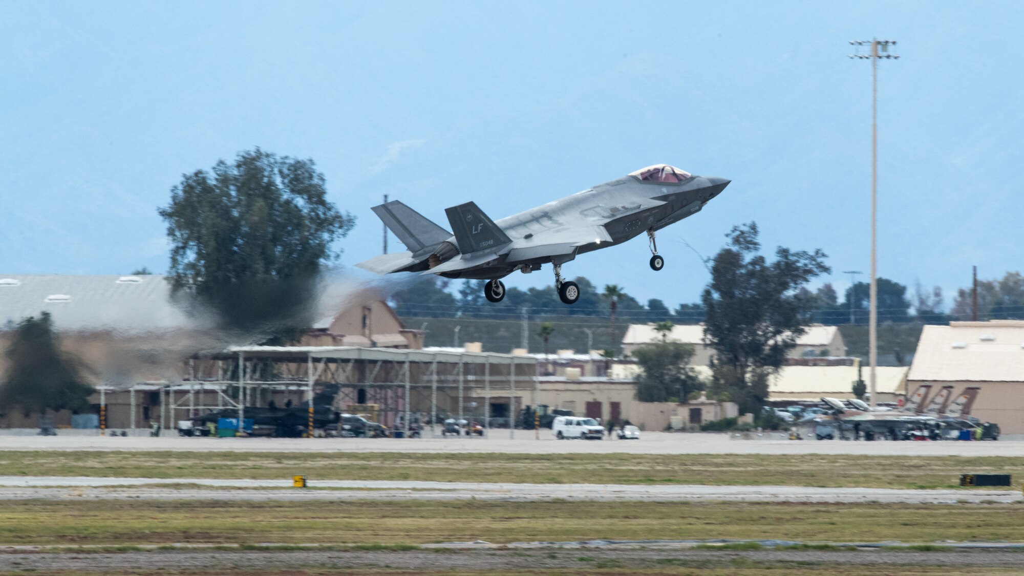An F-35 Lightning II assigned to the 56th Fighter Wing takes off over Luke Air Force Base, Arizona, Mar. 3, 2023.