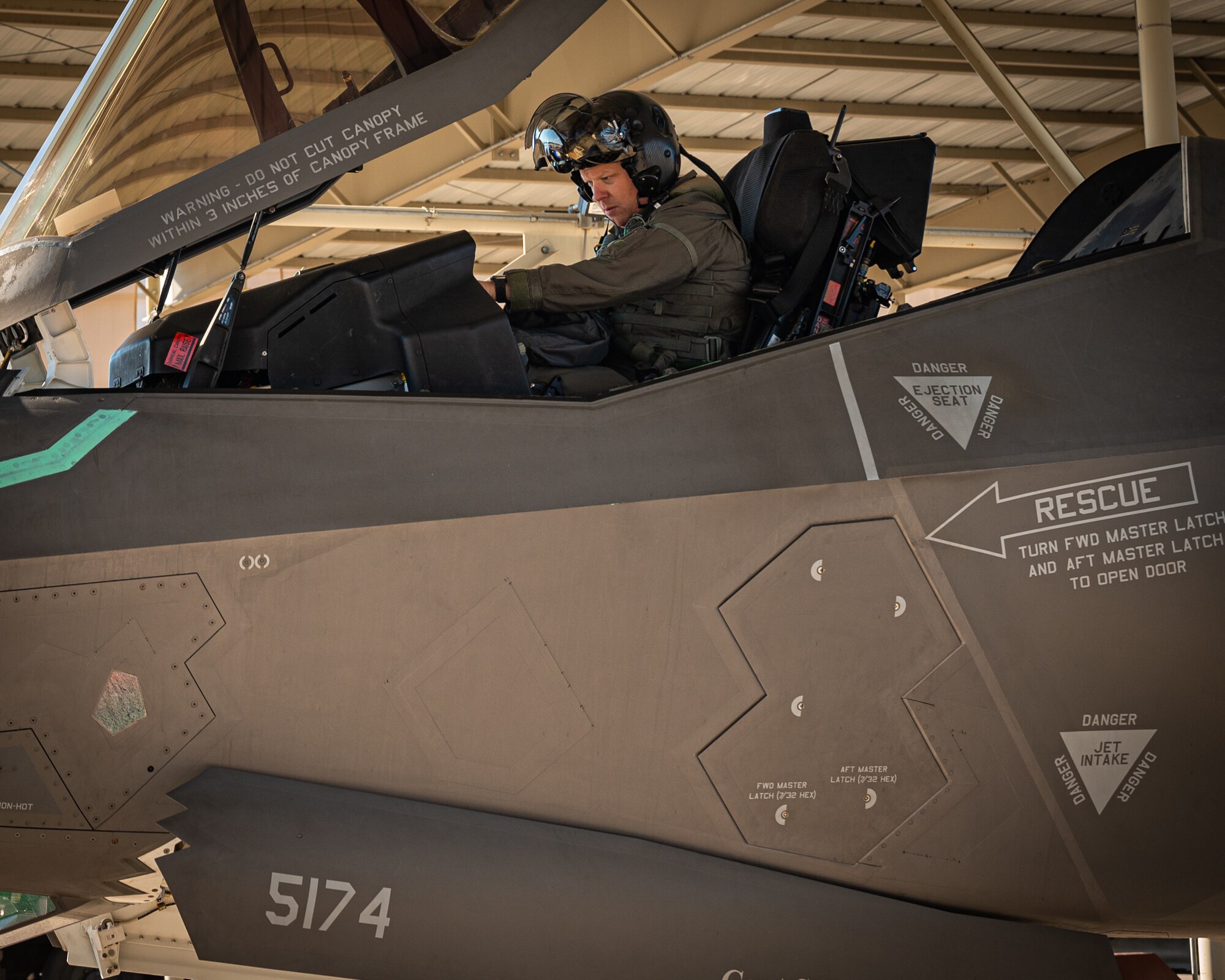 U.S. Air Force Lt. Col. Jeremy Hedges, 944th Fighter Wing F-35 Lightning II instructor pilot, prepares for takeoff, Mar. 3, 2023, at Luke Air Force Base, Arizona.