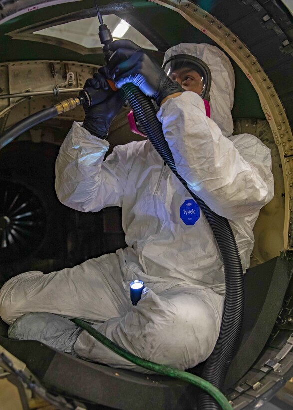 221216-N-IX644-1025 ADRIATIC SEA (Dec. 16, 2022) Paul Tran, assigned to Fleet Readiness Center Southwest, drills composite on an F/-18E Super Hornet aircraft attached to Strike Fighter Squadron (VFA) 136, aboard the Nimitz-class aircraft carrier USS George H. W. Bush (CVN 77), Dec. 16, 2022. Carrier Air Wing (CVW) 7 is the offensive air and strike component of Carrier Strike Group 10, George H.W. Bush Carrier Strike Group (GHWBCSG). The squadrons of CVW-7 are VFA-86, VFA-103, VFA-136, VFA-143, Electronic Attack Squadron (VAQ) 140, Carrier Airborne Early Warning Squadron (VAW) 121, Helicopter Sea Combat Squadron (HSC) 5, and Helicopter Maritime Strike Squadron (HSM) 46. The GHWBCSG is on a scheduled deployment in the U.S. Naval Forces Europe area of operations, employed by U.S. Sixth Fleet to defend U.S., allied and partner interests. (U.S. Navy photo by Mass Communication Specialist Seaman Sasha Ambrose)