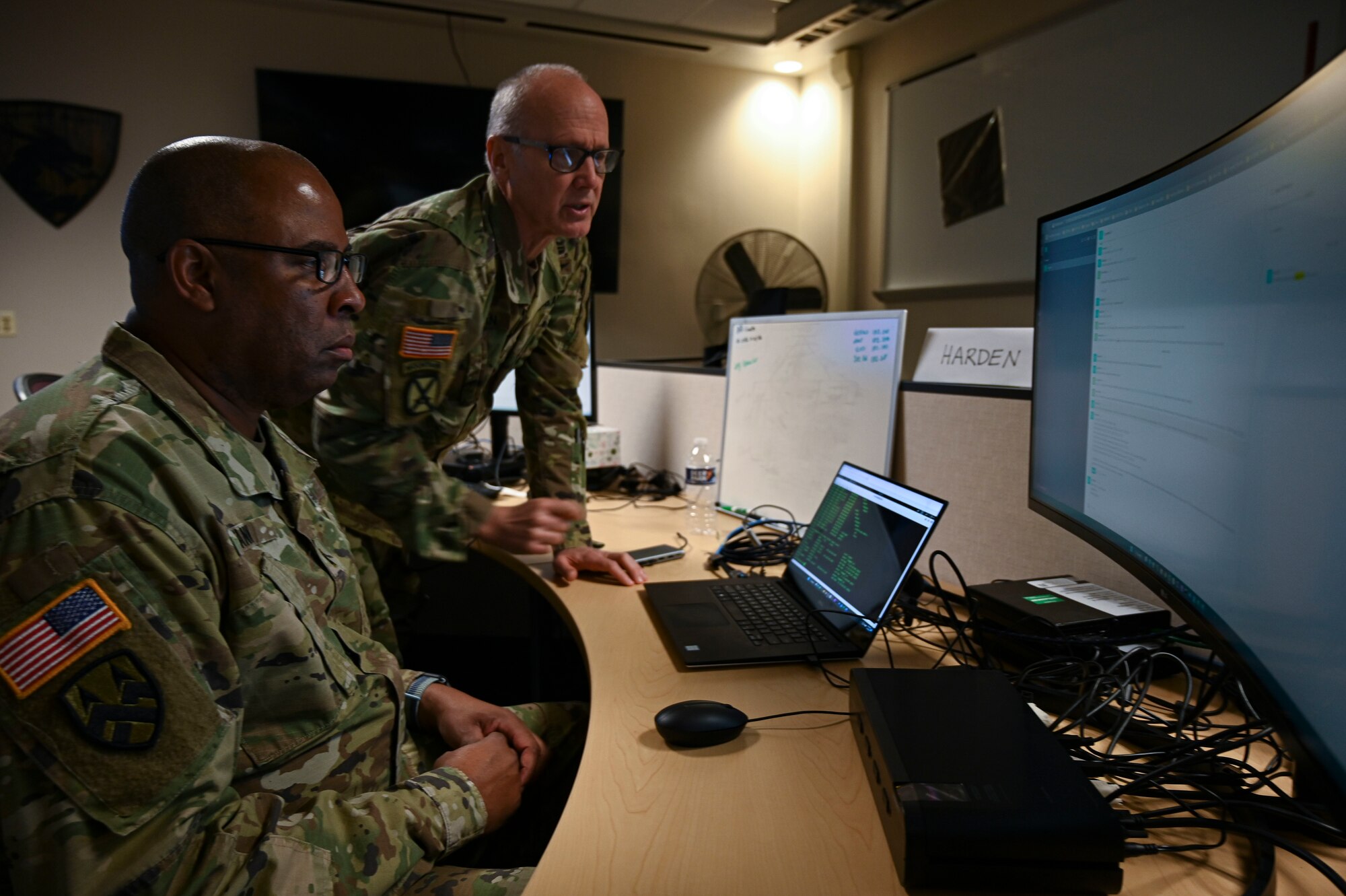 Soldiers assigned to the 169th cyber protection team work through a scenario on the cyber operations floor at Martin State Air National Guard Base, Middle River, Maryland, March 4, 2023.
