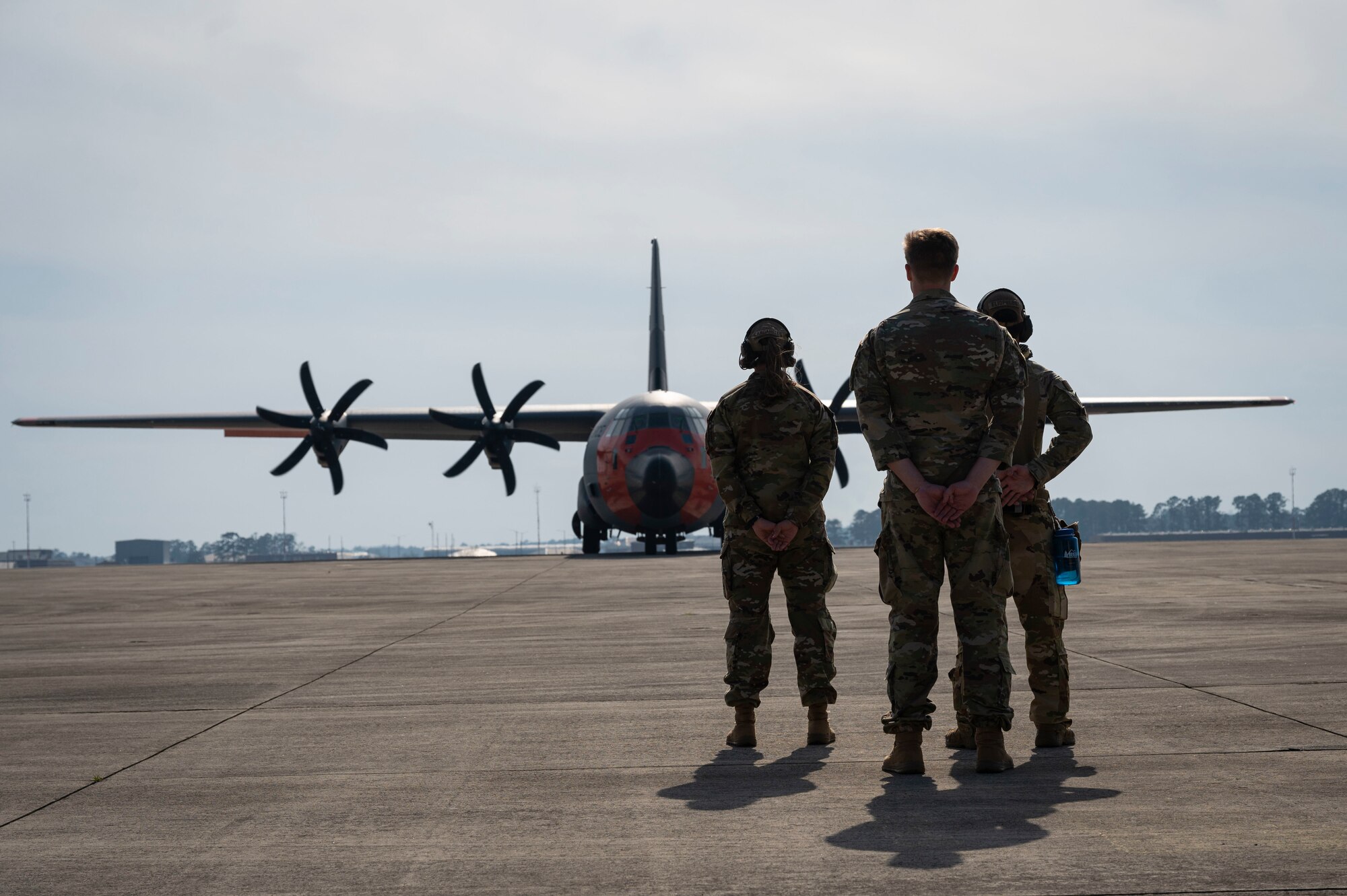 A C-130 taxis