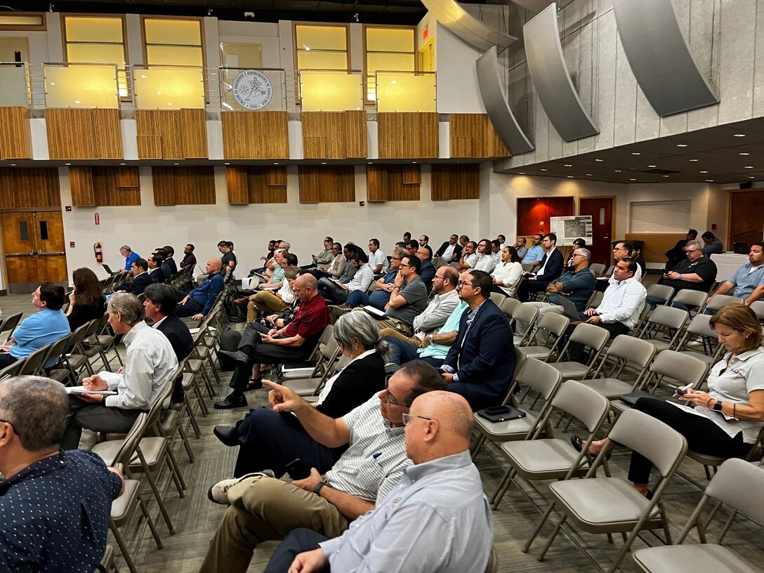 Attendees listen to lectures at Colegio de Ingenieros y Agrimensores de Puerto Rico for Industy Day.  More than 50 local, national, and international construction companies benefited from the U.S. Army Corps of Engineers (USACE), Jacksonville District, Industry Day held on March 1, 2023, the event focused on discussing Río Puerto Nuevo Flood Control Project, Supplemental Contract 3 and provided updates for the Supplemental Puerto Rico Civil Work Construction projects. (USACE photo by Jennifer Garcia)