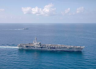 USS George H.W. Bush (CVN 77) transits the Adriatic Sea with the Italian navy.