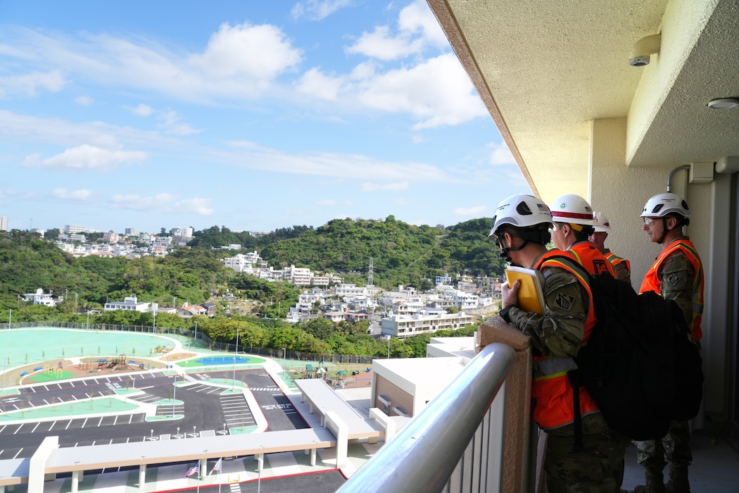 U.S. Army Corps of Engineers Commander, Lieutenant Gen. Scott A. Spellmon, overlooks the balcony of the Foster towers, where he was able to view construction on Killin Elementary School.