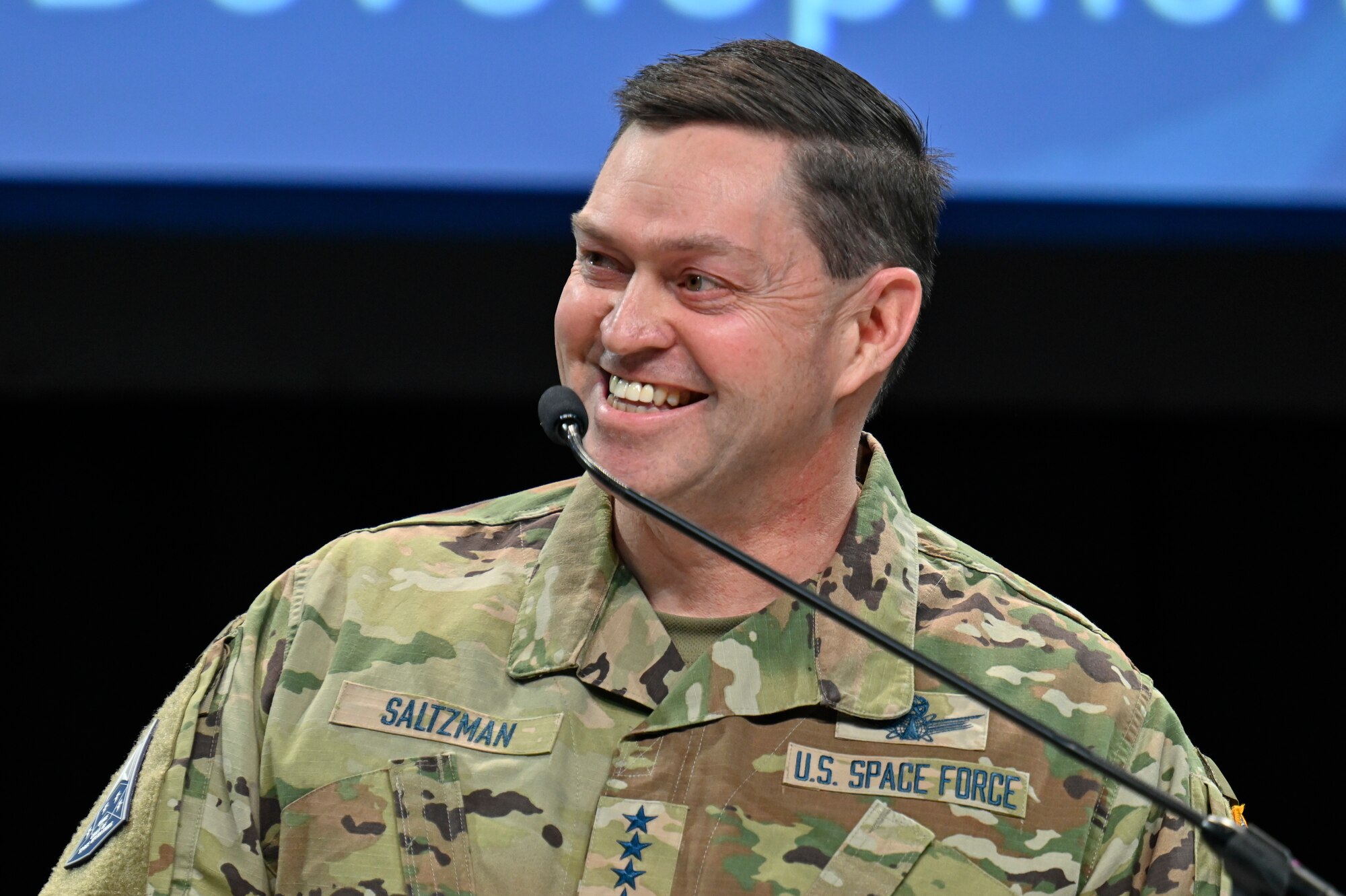 Chief of Space Operations Gen. Chance Saltzman delivers a keynote speech “Guardians in the Fight” during the Air and Space Forces Association 2023 Warfare Symposium in Aurora, Colo., March 7, 2023. (U.S. Air Force photo by Eric Dietrich)