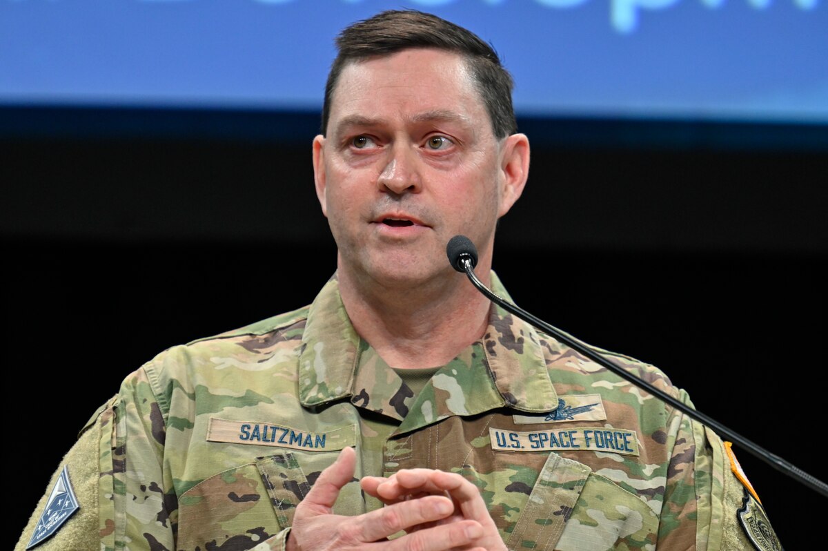 Chief of Space Operations Gen. Chance Saltzman delivers a keynote speech “Guardians in the Fight” during the Air and Space Forces Association 2023 Warfare Symposium in Aurora, Colo., March 7, 2023. (U.S. Air Force photo by Eric Dietrich)